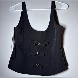 ZARA Black satin effect tank top with bow details size M NEW